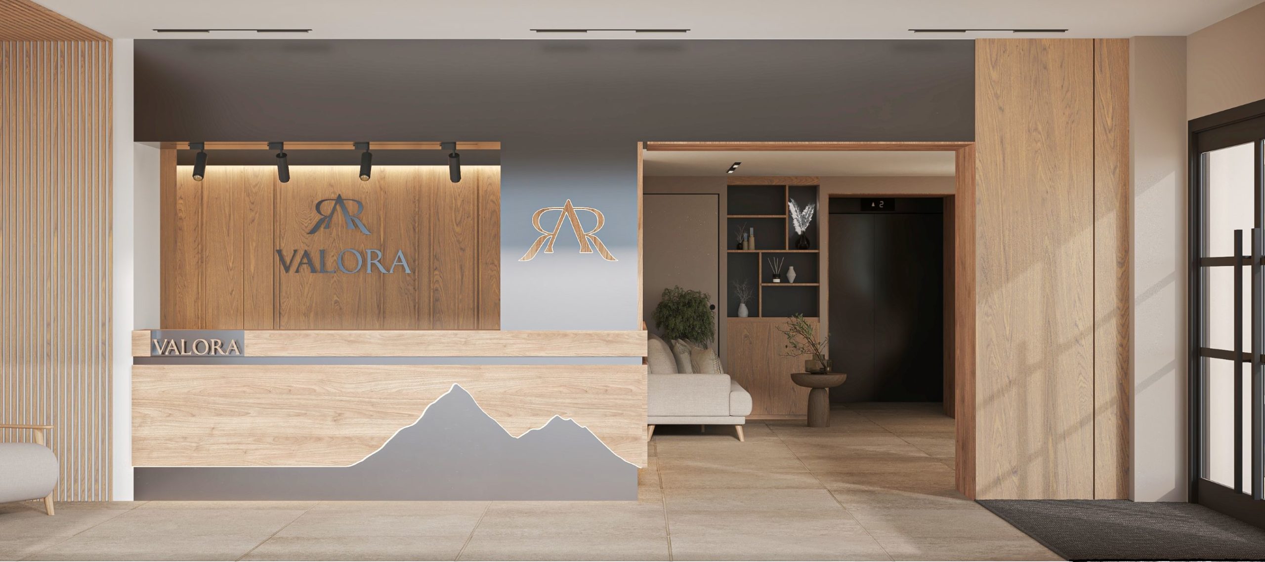 Lobby chaleureux design interieur hotel Haute-Savoie