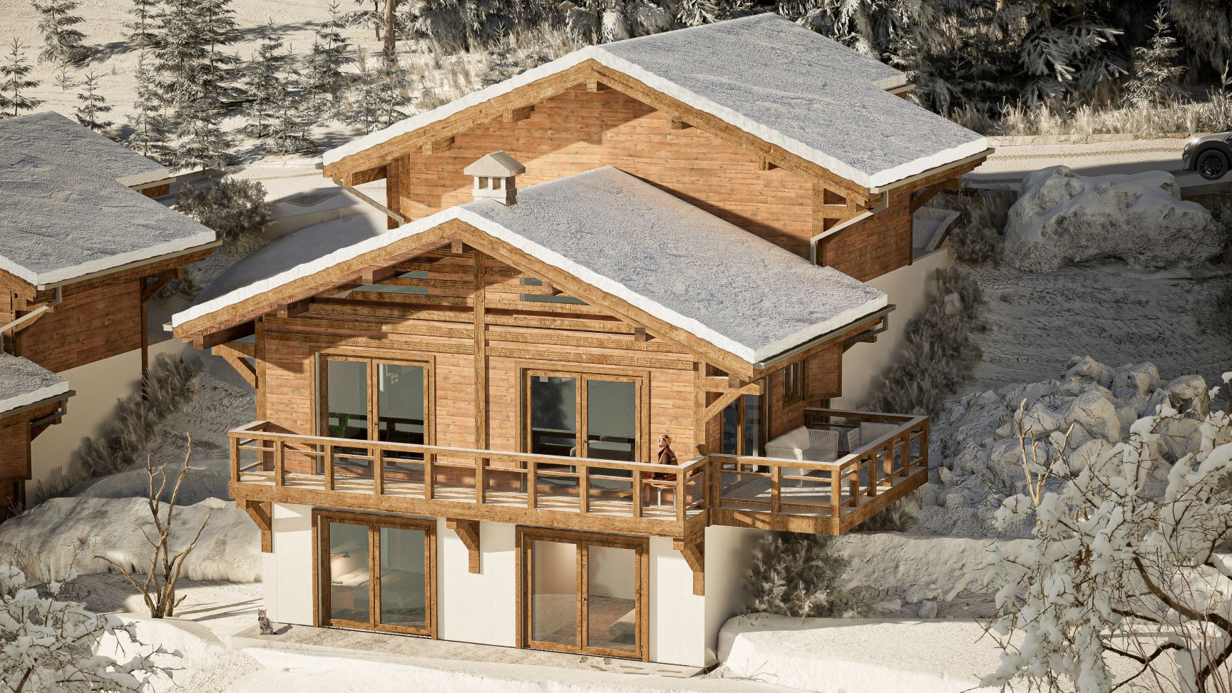 Perspective 3D exterieur chalet Annecy